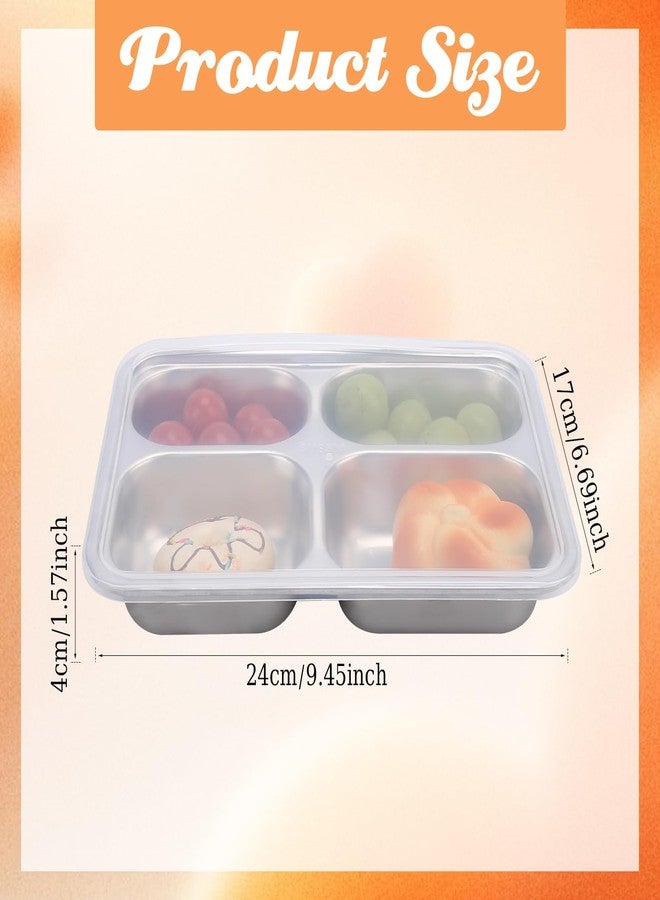BUWUSMU 5 Pcs Stainless Steel Snack Containers with Lids, 4-Compartment Reusable Metal Bento Box Food Storage Containers, Durable Lunch Boxes for Office, Home and Travel - Image 2